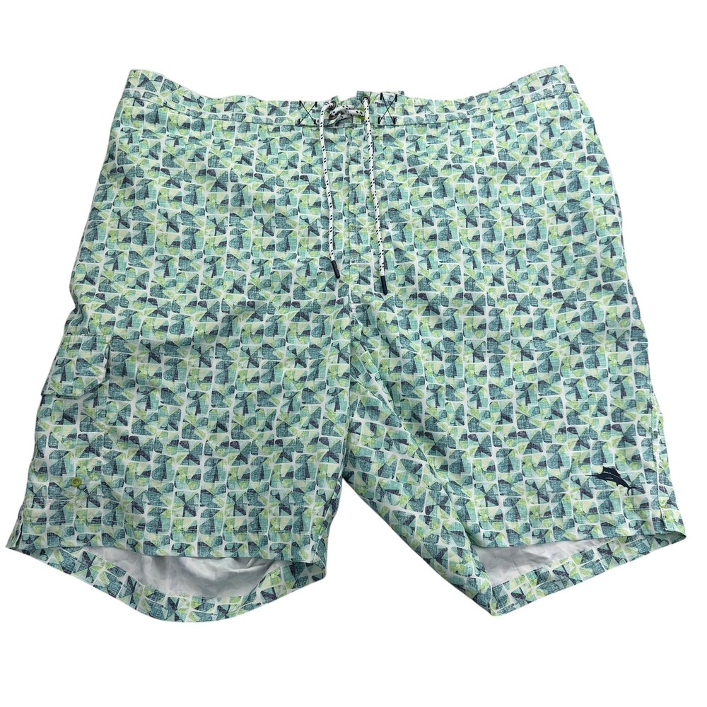 Tommy Bahama Swim Trunks Shorts Mens Big 2X Green Geo Mesh Lined Drawstring